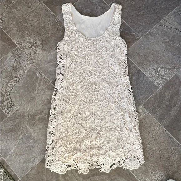 Temperance XS Elegant crochet Lace Sleeveless mini Dress cream - Picture 8 of 11